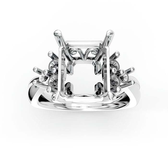 خاتم من الذهب الأبيض عيار 18 قيراط بتصميم قطع زمردي ومستدير لتركيب الأحجار