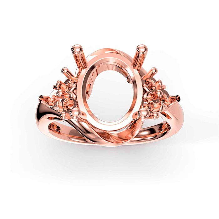 14K Rose Gold Oval & Round Stone Ring Mounting