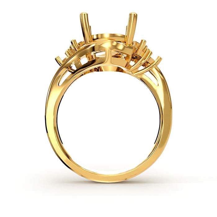 تركيب خاتم بحجر بيضاوي ومستدير من الذهب الأصفر عيار 14 قيراط