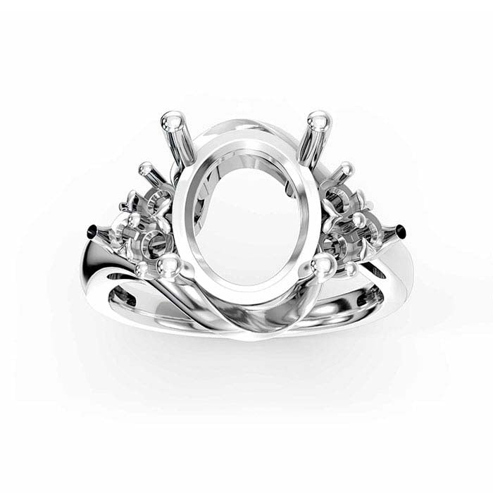 Ringfassung aus 18 Karat Weißgold mit ovalen und runden Steinen