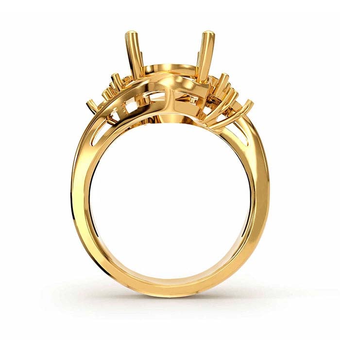 Montatura per Anello con Pietra Ovale e Rotonda in Oro Giallo 18K