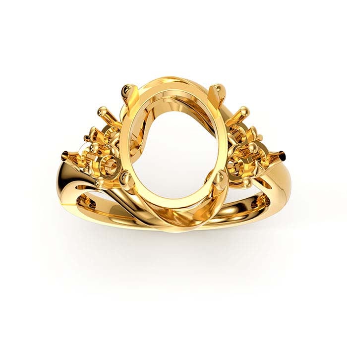 تركيب خاتم بحجر بيضاوي ومستدير من الذهب الأصفر عيار 18 قيراط