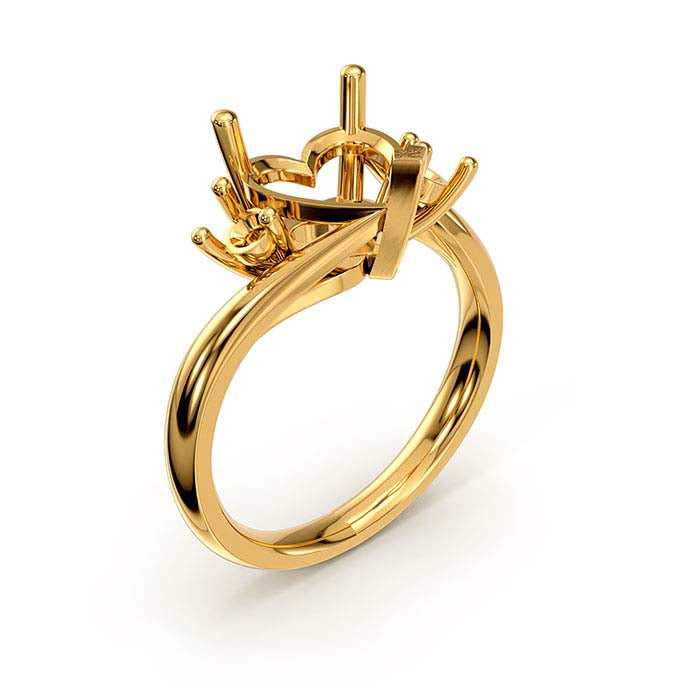 14K Gelbgold Herz & Runder Stein Ringfassung