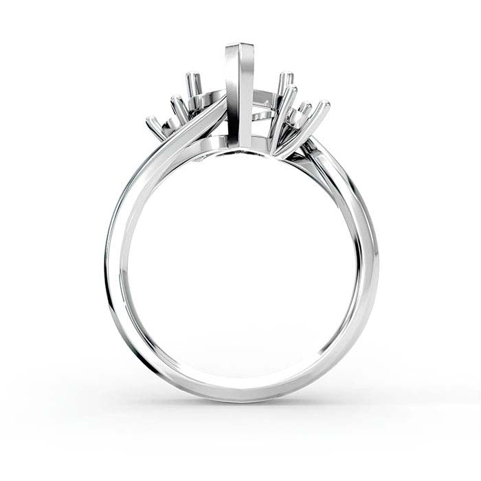 18K White Gold Heart & Round Stone Ring Mounting