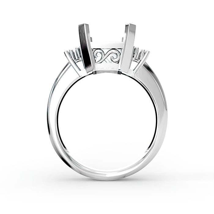 خاتم من الذهب الأبيض عيار 14 قيراط بتصميم حجر زمرد مقطوع بشكل مستطيل وحجر دائري