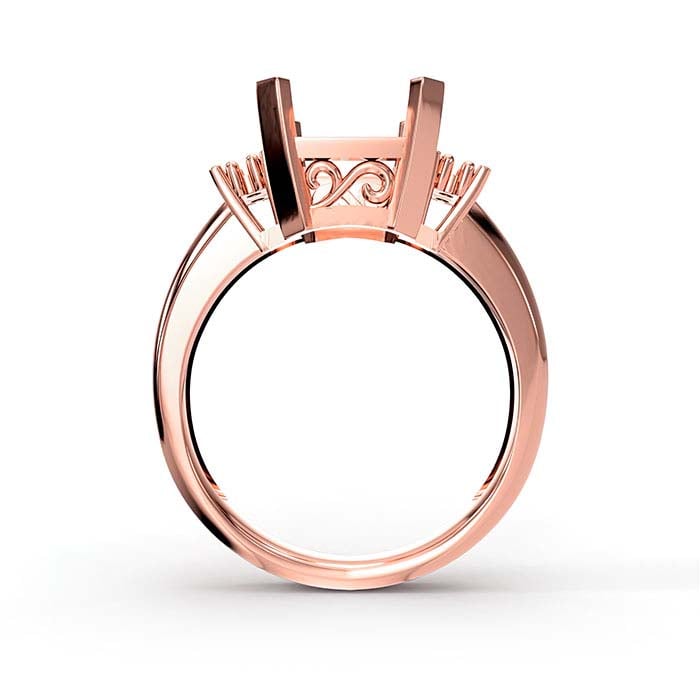 Montagem de Anel em Ouro Rosa 18K com Pedra Corte Esmeralda e Redonda