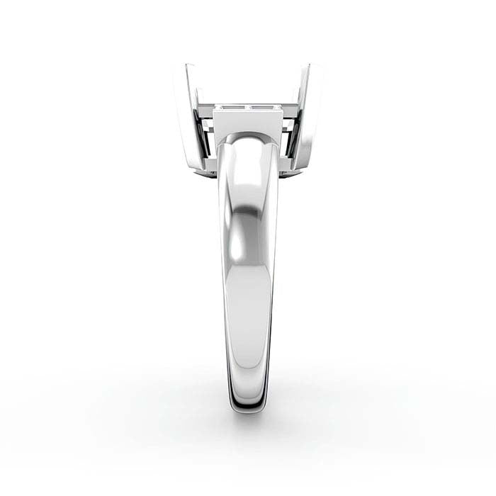 18K Balto Aukso Žiedas Su Smaragdo Formos Ir Apvaliu Akmeniu Montavimu