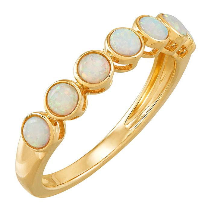 10K Yellow Gold Lab-Grown Opal-Set Seven Stone Ring