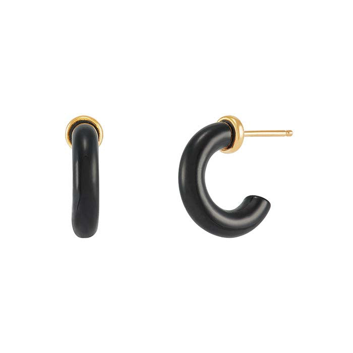 10K Yellow Gold Onyx-Set J-Hoop Earrings