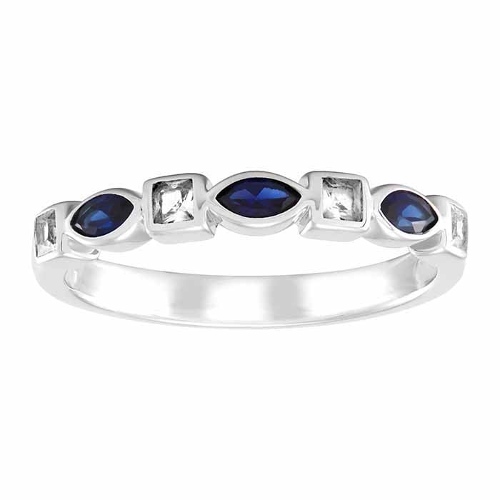 Sterling Silver Lab-Grown Blue & White Sapphire-Set Ring