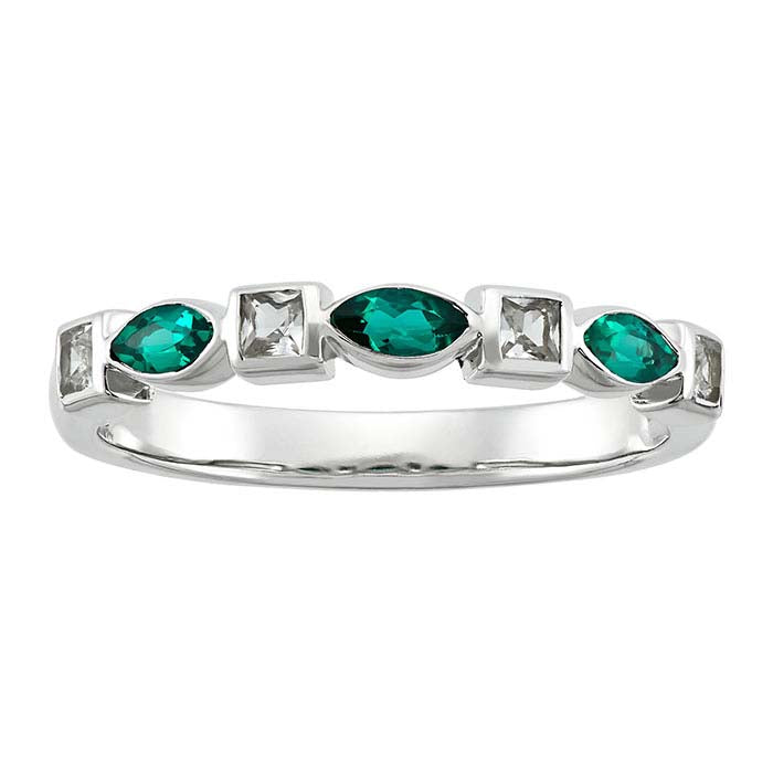 Sterling Silver Lab-Grown Emerald & White Sapphire-Set Ring