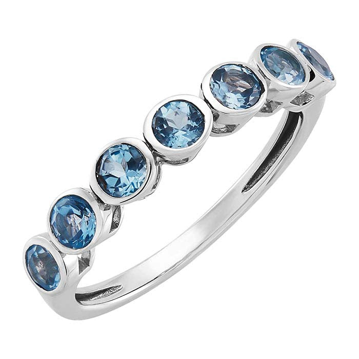 10K Yellow Gold Swiss Blue Topaz-Set Seven Stone Ring