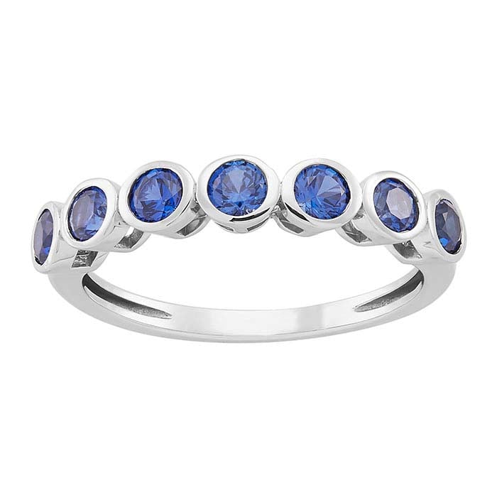 10K White Gold Lab-Grown Sapphire-Set Seven Stone Ring