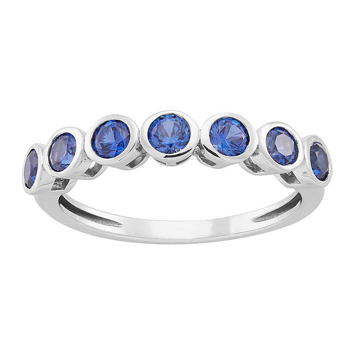 10K White Gold Lab-Grown Sapphire-Set Seven Stone Ring