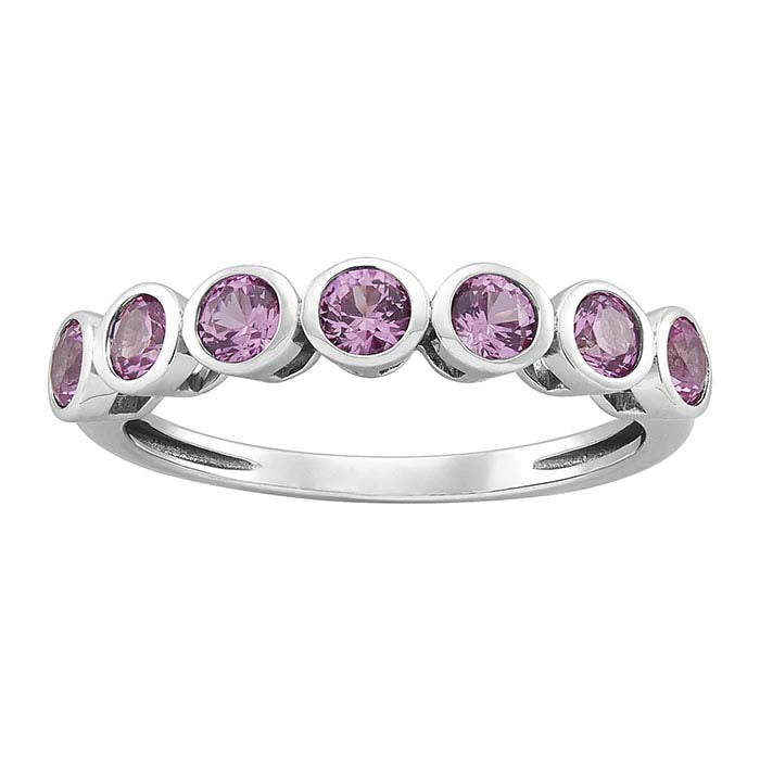 10K White Gold Lab-Grown Pink Sapphire-Set Seven Stone Ring