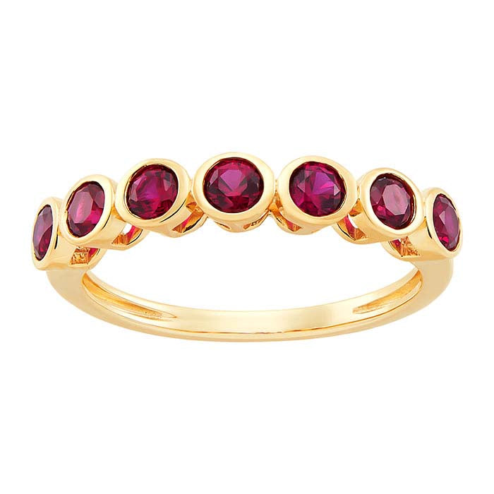 10K Yellow Gold Lab-Grown Ruby-Set Seven Stone Ring