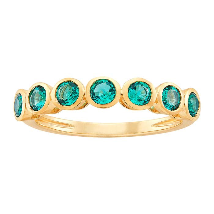 10K Yellow Gold Lab-Grown Emerald-Set Seven Stone Ring
