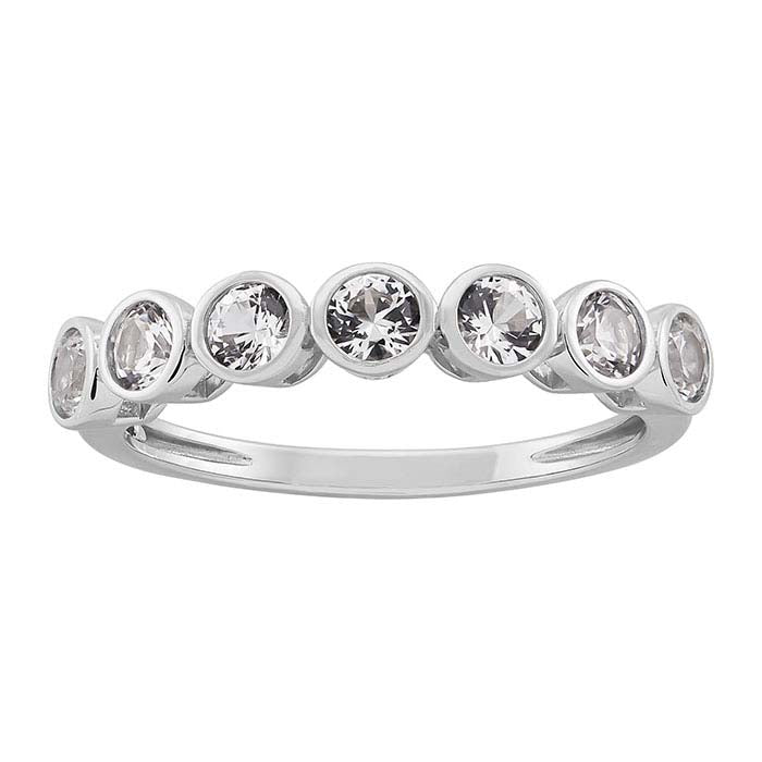 10K White Gold Lab-Grown White Sapphire-Set Seven Stone Ring