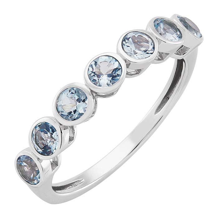 10K White Gold Aquamarine-Set Seven Stone Ring