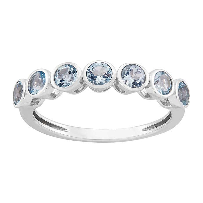 10K White Gold Aquamarine-Set Seven Stone Ring