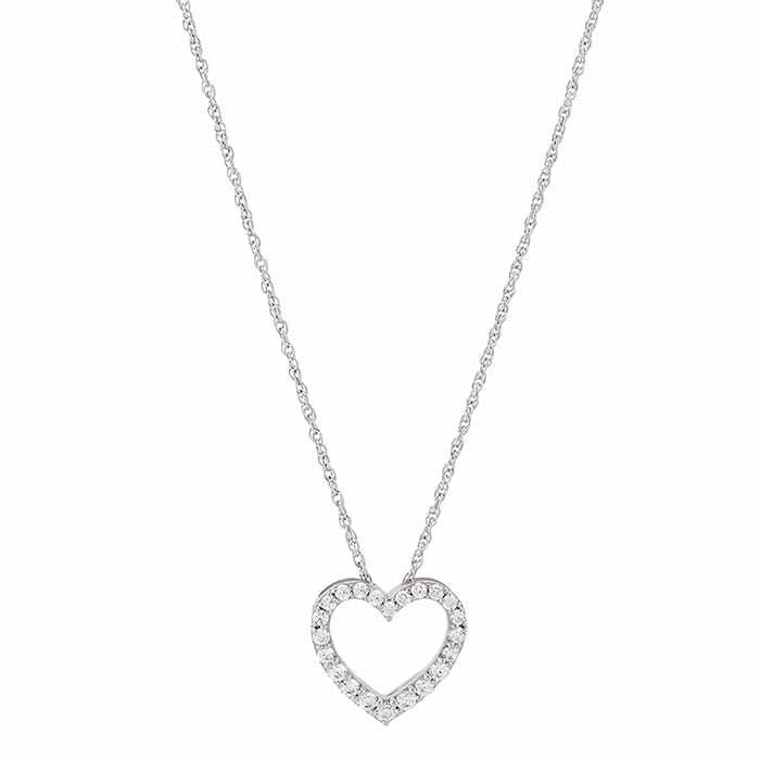 10K White Gold Lab-Grown Diamond-Set Heart Necklace