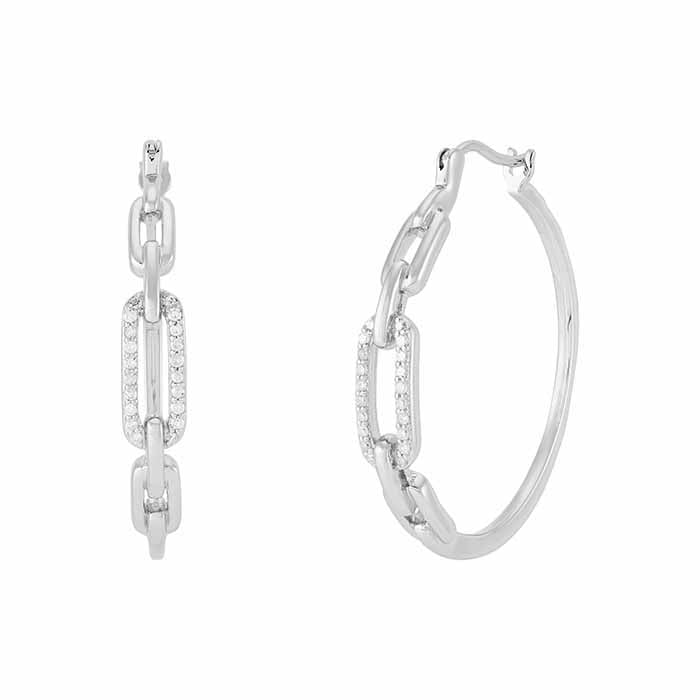 Sterling Silver Diamond-Set Hoop Earrings