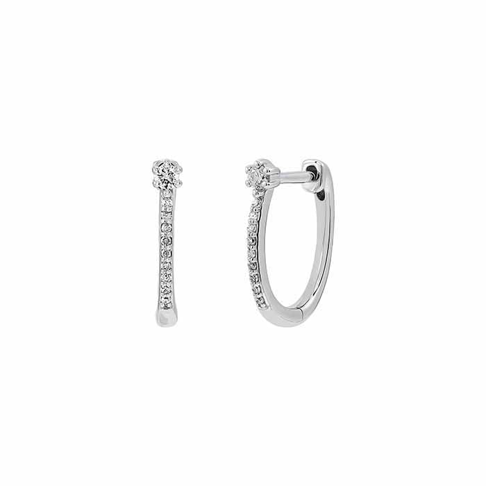 10K White Gold Diamond-Set Huggie Hoop Earrings