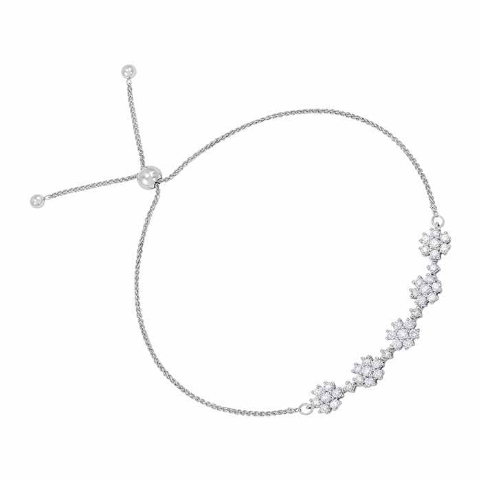 10K White Gold Diamond-Set Rolo Chain Bracelet, Adjustable