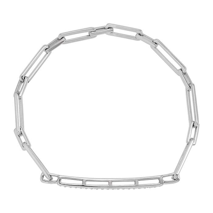 Sterling Silver Diamond-Set Bar Chain Bracelet