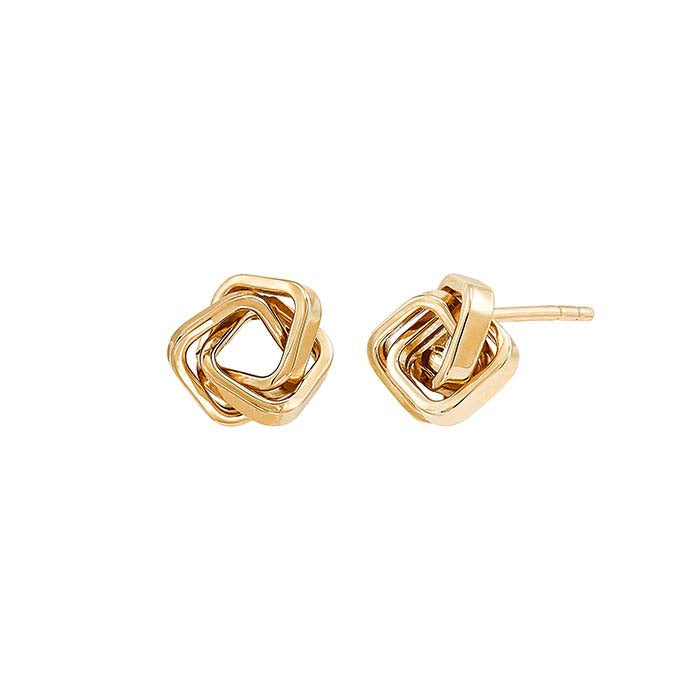 14K Yellow Gold Intertwined Square Post Earrings
