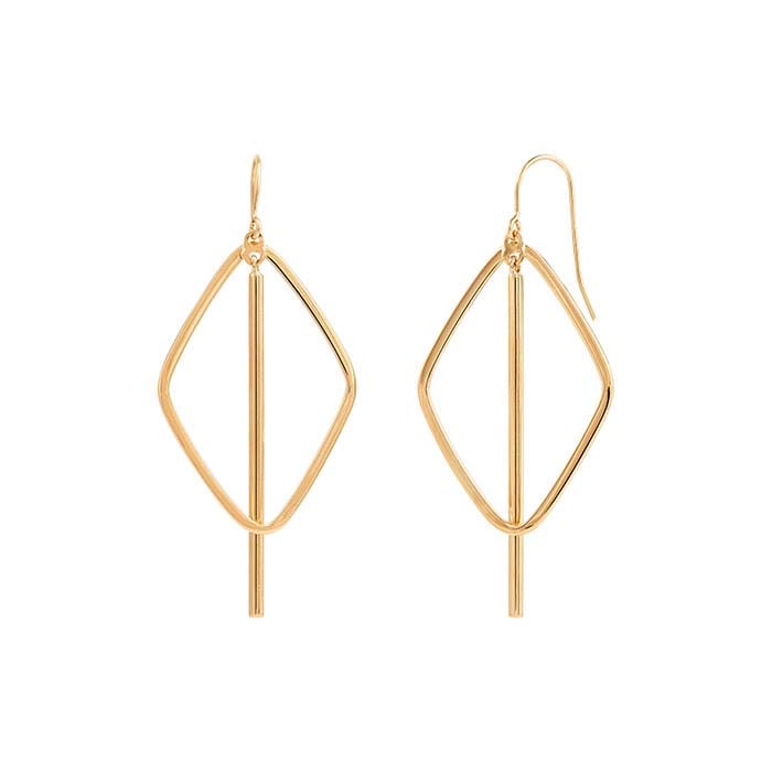 14K Yellow Gold Square & Bar Earrings