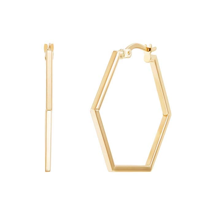 14K Yellow Gold Hexagon Hoop Earrings