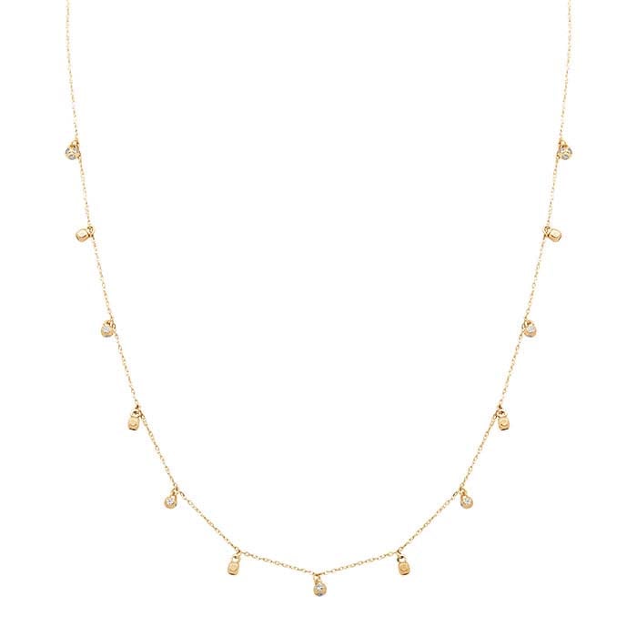 14 Karat Gelbgold, mit Zirkonia besetzte Halskette mit mehreren Anhängern