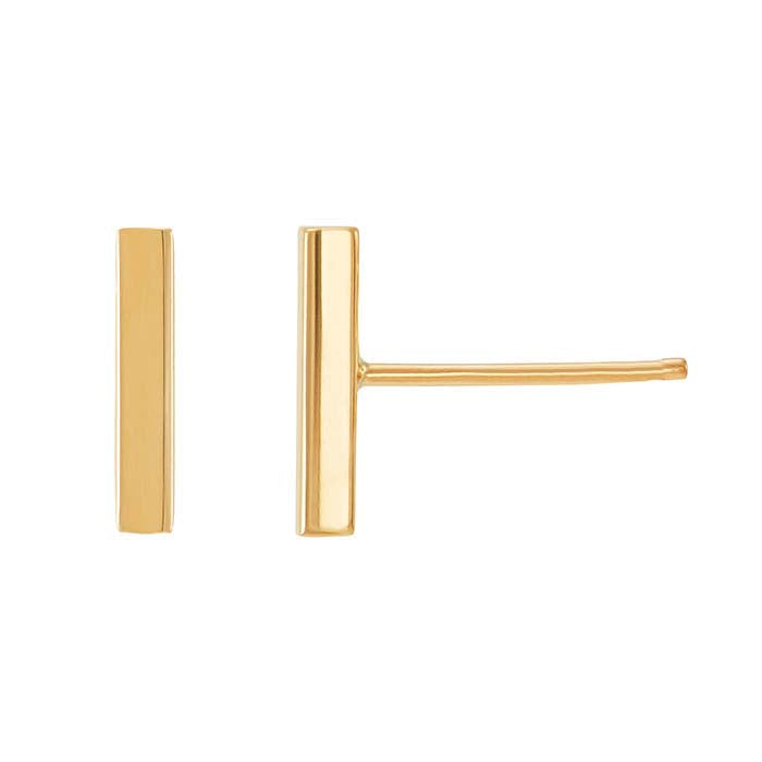 أقراط دبابيس على شكل قضيب من الذهب الأصفر عيار 14 قيراط