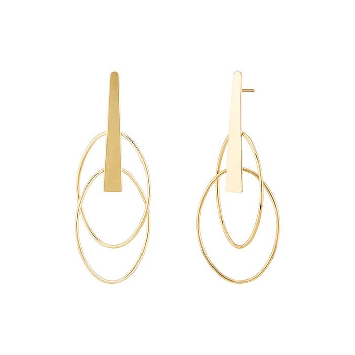 14K Yellow Gold Double Oval Post Earrings