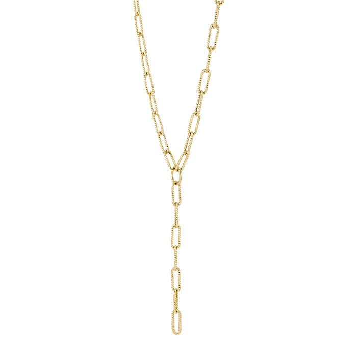 14K Geelgouden 5,5mm Paperclip Ketting Lariat Halsketting
