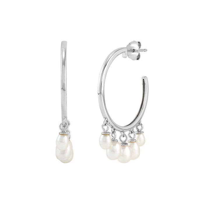 Sterling Silver Hoop Earrings with Freshwater Pearls
