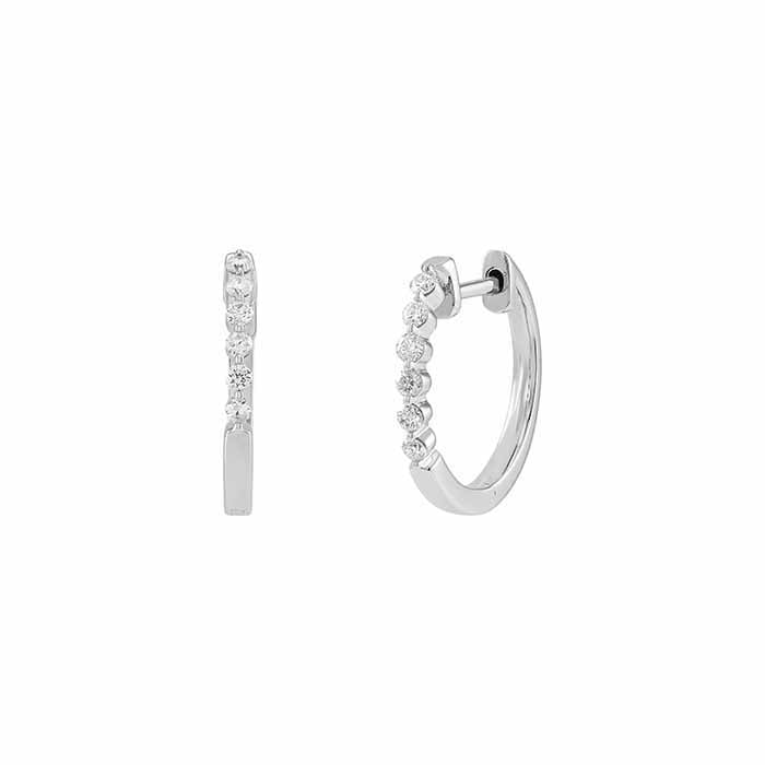 10K White Gold Diamond-Set Hoop Earrings