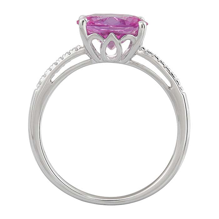 10K White Gold Lab-Grown Pink Sapphire- & Diamond-Set Ring