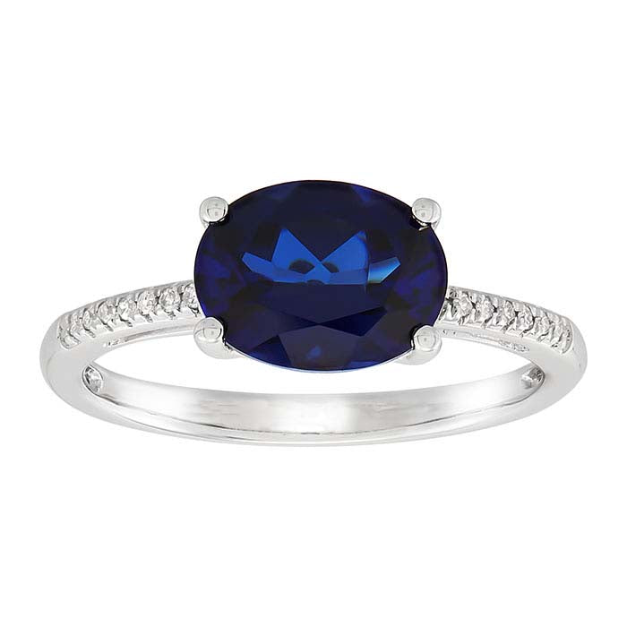 10K White Gold Lab-Grown Sapphire- & Diamond-Set Ring