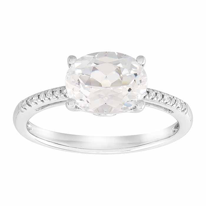 10K White Gold Lab-Grown White Sapphire- & Diamond-Set Ring