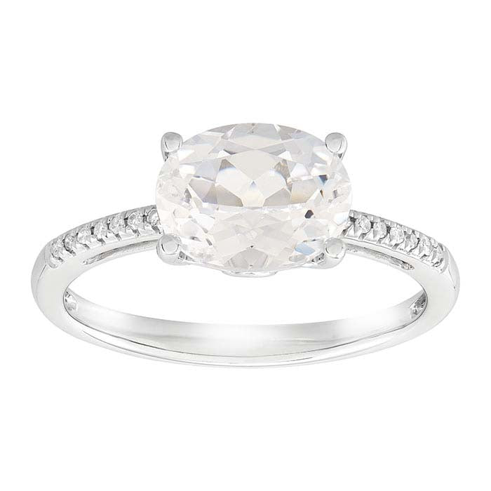 10K White Gold Lab-Grown White Sapphire- & Diamond-Set Ring