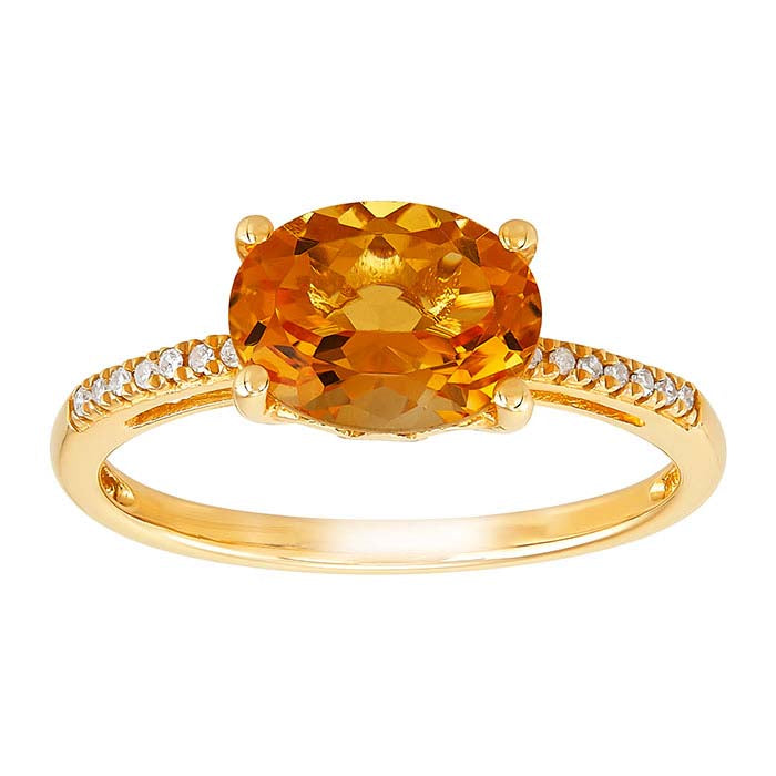 10K Yellow Gold Citrine- & Diamond-Set Ring