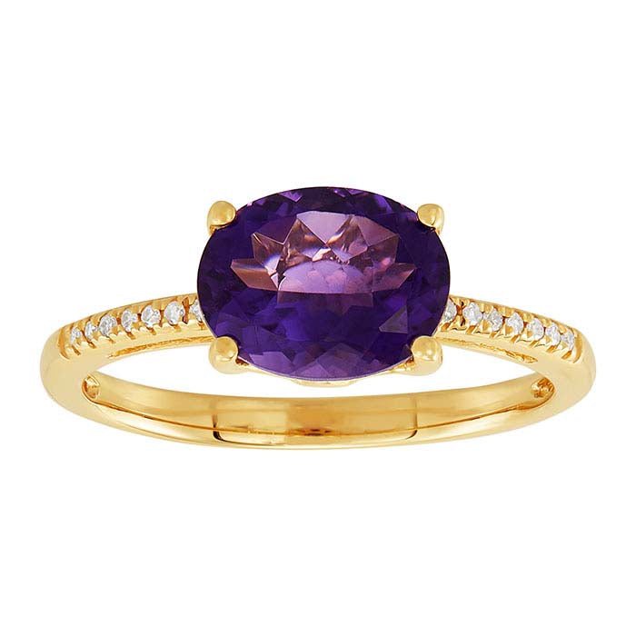 10K Yellow Gold Amethyst- & Diamond-Set Ring