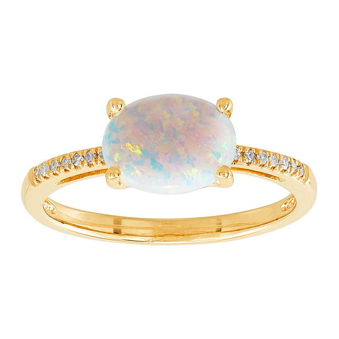 10K Yellow Gold Lab-Grown Opal- & Diamond-Set Ring