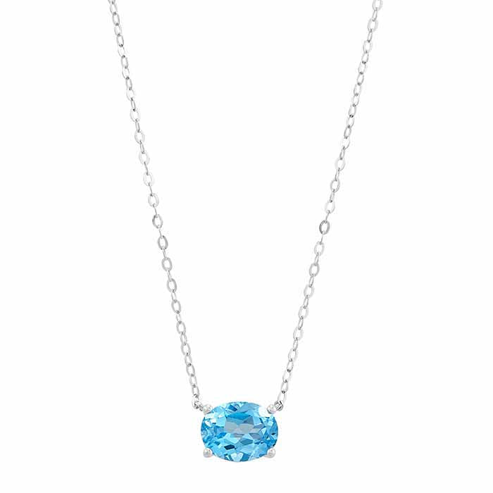 10K White Gold Swiss Blue Topaz-Set Necklace