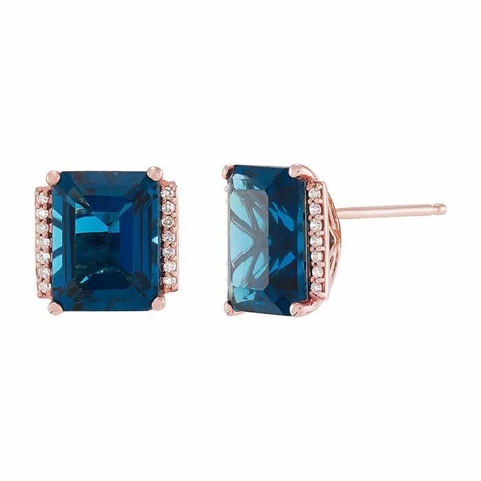10K Rose Gold London Blue Topaz- & Diamond-Set Earrings