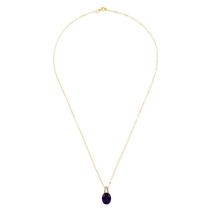 10K Yellow Gold Amethyst- & Diamond-Set Necklace