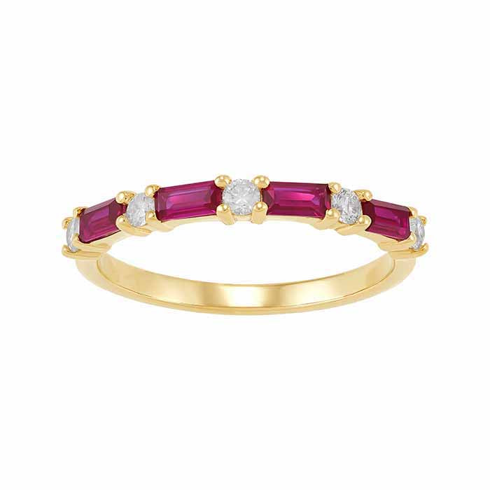 10K Yellow Gold Diamond- & Lab-Grown Ruby-Set Ring