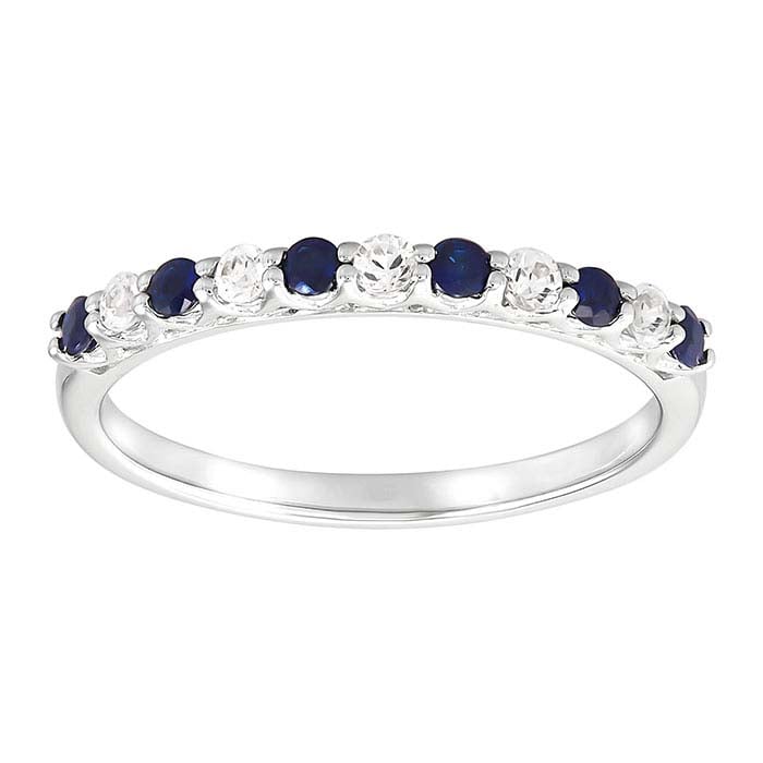 10K hvidguld ring med blå og hvide safirer sat